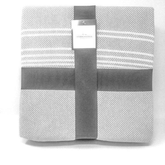 NWT Threshold Stripe Cotton Bed Blanket Grey White - Picture 4 of 8